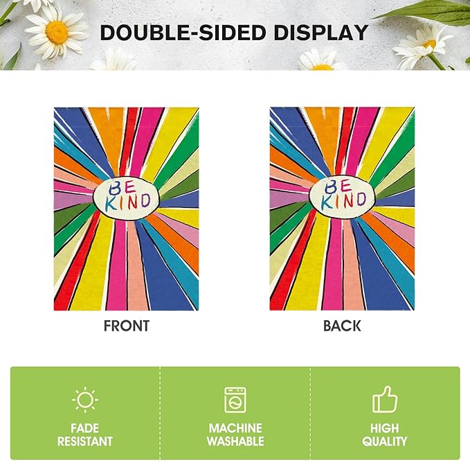 AVOIN colorlife Be Kind Rainbow Sunshine Pride Garden Flag Double Sided, LGBTQ+ Community Parade Yard Outdoor Decoration 28 x 40 Inch