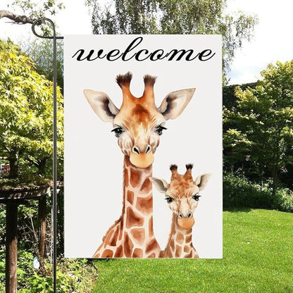 Gkyygk Welcome Giraffe Garden Flag 12 x 18 Inch Double Sided Welcome Banners Farmhouse Holiday Outside Decor Burlap Yard Flag