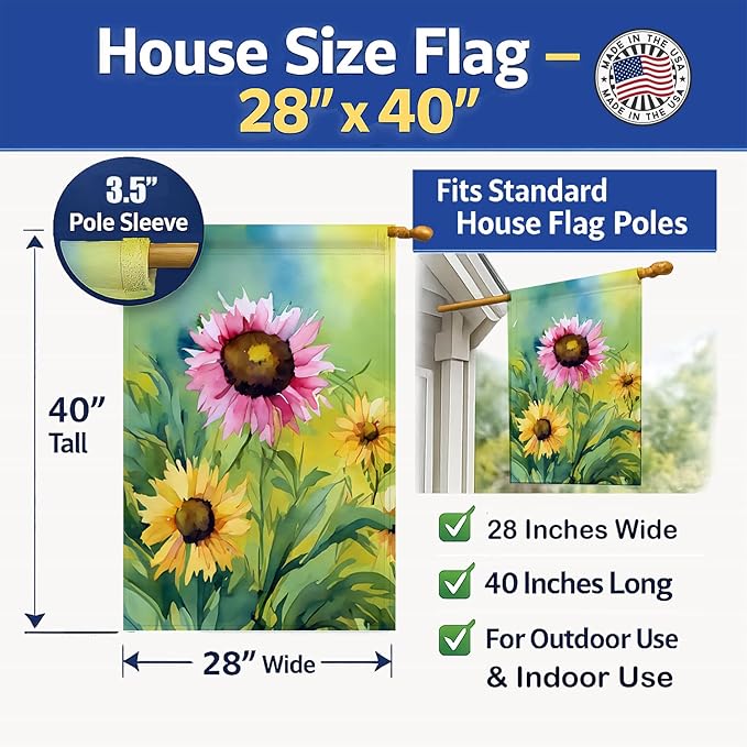 Caroline's Treasures Kentucky Goldenrod in Watercolor House Flag Large Porch Sleeve Pole Decorative Outside Yard Banner Artwork Wall Hanging, Polyester, House Size, Multicolor