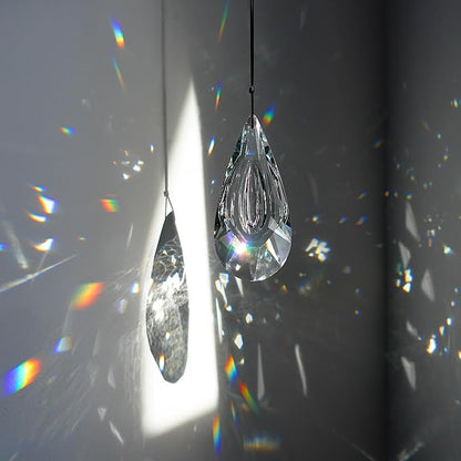 5" Hanging Crystal Prism Suncatcher Ornament Faceted Clear Crystal Drop Rainbow Maker Pendant for Window Garden Decor Ornament for Christmas Tree