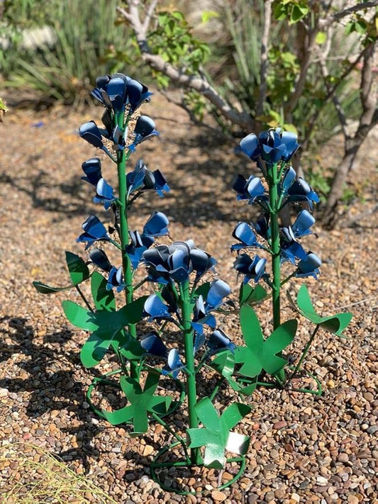 Generic Metal Bluebonnets, Set of 3 Handmade, Garden Decor, Texas State Flower, Outdoor Indoor, Metallic Blue