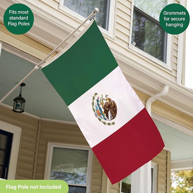 Evergreen Mexican Flag 3x5 Outdoor Double Sided, MX Mexico Flags for Outside with Grommets, 3-Ply Banners for Garden Patio, Indoor Wall Decor for Room, Works with Standard Estate Flag Poles