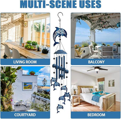 OLYCRAFT Dolphin Wind Chimes Outdoors Wind Chime Sympathy Memorial Windchime Iron Windchime Memorial Presents Summer Ocean Hanging Windbell for Patio Backyard Home Garden Pendant Decoration