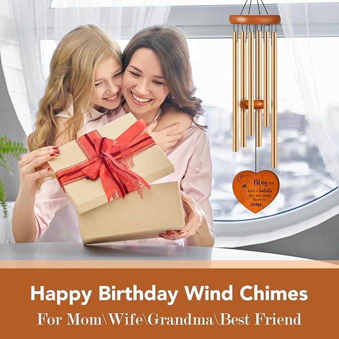 Birthday Gifts for Women, 25.5" Aluminum Wind Chimes for Outside with Heart Catcher, Unique Birthday Gifts for Mom, Grandma, Sister, Wife & Friend, Soothing Tone Wind Chime for Home Decor
