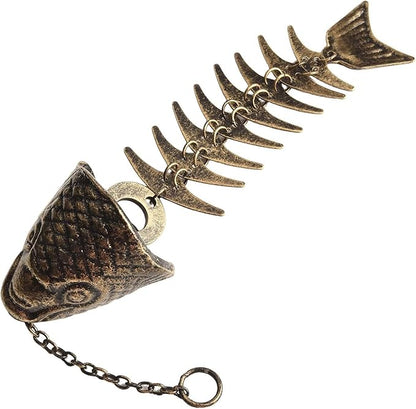 Metal Fishbone Wind Chimes Outdoor Garden Hanging Bell Decoration in Rustic Style Iron Construction 30 cm Size for Patio Yard Balcony