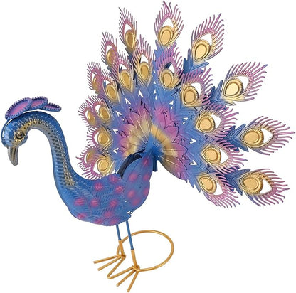 Peacock Garden Statue | Iron Yard Decor with Vivid Colors & Intricate Details | Outdoor Patio/Lawn/Porch Decoration | Freestanding Sculpture for Backyard