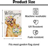 Heyfibro Hello Spring Golden Retriever Garden Flag 12x18 Inch Double Sided Spring Flowers Garden Flag Small House Flags for Outside Yard Farmhouse Holiday Seasonal Outdoor Decorations