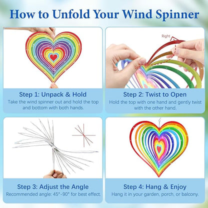 Wazzio Love Heart Wind Spinners Outdoor, Hanging Wind Spinners for Birthday Christmas Valentines Day, 12 inch Outdoor Indoor Hanging Ornament for Garden Porch Backyard Lawn