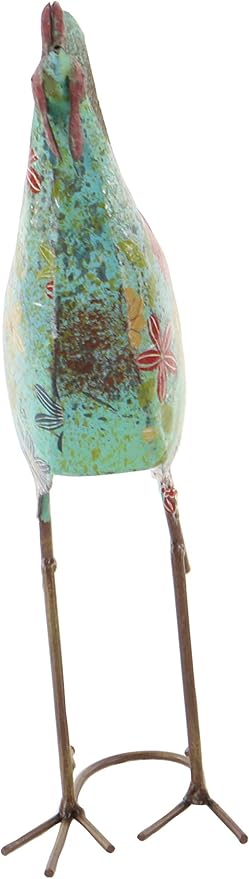 Deco 79 Eclectic Metal Garden Chicken Sculpture, 10" L x 5" W x 17" H, Multi Colored/Blue (Pack of 6)