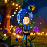 Solar Powered Parrot Garden Stake Light, Warm White LED Crackle Globe Light, Waterproof Metal & Glass Outdoor Decor for Yard, Pathway, Lawn, Patio, and Bird Lover Gift