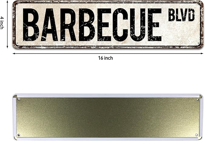 Barbecue Blvd Street Sign, Barbecue Sign Barbecue Decor Barbecue Lover Gift, Vintage Wall Decor for Home/Garden/Kitchen, Novelty Metal Signs 4"x16"