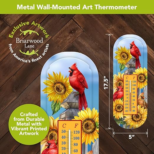 Briarwood Lane Cardinals and Sunflowers Metal Thermometer