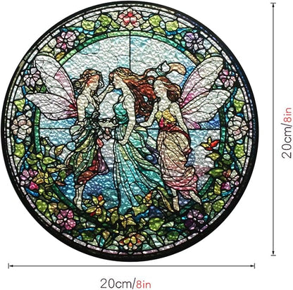Flower Fairies Stained Glass Window Hanging, Flower Fairy in Wonderland Sun Catcher Spring Summer Garden Decor Gift for Girls, Mom, Grandma (C, 8"/20cm)