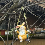 WAYUTO Swing Garden Rabbit Statue Ornament Decorative Hanging Hammock Animal Figurines Cute Resin Rabbit Figure Outdoor Funny Garden Decor for Patio Yard Lawn Fence Pathway Backyard Landscape Tree