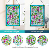 Viveta Hummingbird Stained Glass Window Hanging, Window Suncatchers with Chain, Bird and Flowers Stained Glass Panels for Windows Home Wall Art Decor(Rectangular 15 * 10")
