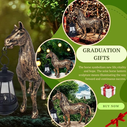 Horse Garden Statue with Solar Lantern,Garden Outdoor Horse Figurines Decor for Farmhouse Patio Yard Lawn Home Gifts for Mom Grandma Wome Housewarming Christmas Birthday (Bronze)
