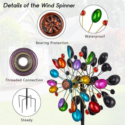 DREAMYSOUL Wind Spinners Outdoor, 360 Degree Rotation Colorful Wind Spinner for Yard and Garden, 4 Layers Metal Kinetic Wind Sculptures & Spinners