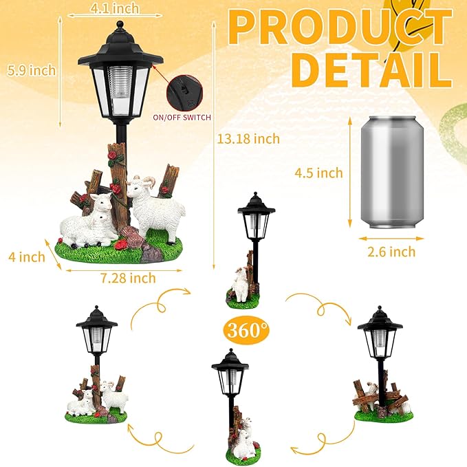 Solar Sheep Garden Outdoor Decor, Farmhouse Sheep Statue with LED Lantern, Decorative Lawn Lights Waterproof Resin Animal Figurine for Yard Patio Pathway Landscape Gift for Mother's Day