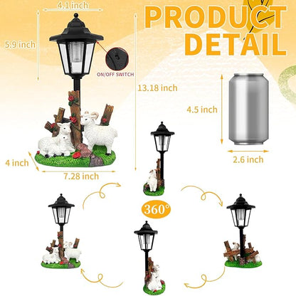 Solar Sheep Garden Outdoor Decor, Farmhouse Sheep Statue with LED Lantern, Decorative Lawn Lights Waterproof Resin Animal Figurine for Yard Patio Pathway Landscape Gift for Mother's Day