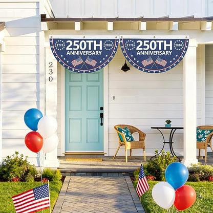 Probsin 2Pcs 250th Anniversary Fan Bunting 1.5x3Ft 1776-2026 250th Anniversary Patriotic 250th Birthday Party Supply Wall Decor Hanging Backdrop for Indoor Outdoor Fence Door Porch Balcony