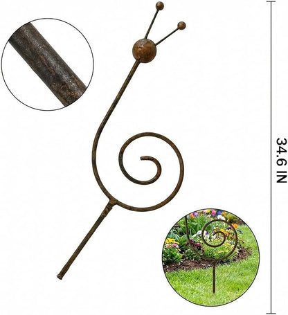 Rustic Metal Snail Garden Stakes Set of 2, 34.6" Outdoor Yard Art, Farmhouse Lawn Decor, Whimsical Iron Spiral Sculpture for Garden, Patio, Flower Bed Decoration