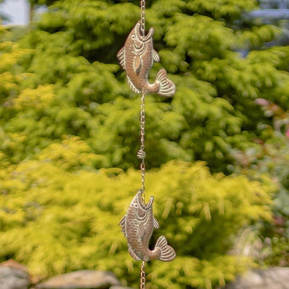 Zaer Ltd. Ornate Hanging Rain Chains (Copper Finish, Jumping Fish)