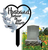 HPMAISON 11 inch Metal Husband Memorial Stake Grave Decorations for Cemetery Gravesite Sympathy Markers Waterproof Memorial Gifts for Loss of Husband Tombstones Plaque Outdoors Lawn Yard Decor