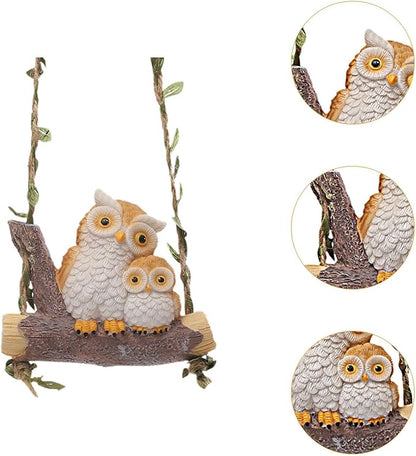 Swing Animal Garden Statue, Hanging Sculpture,Creative, Cartoon Cute Figurine Resin Ornament for Outdoor Courtyard Tree, Owl Statue