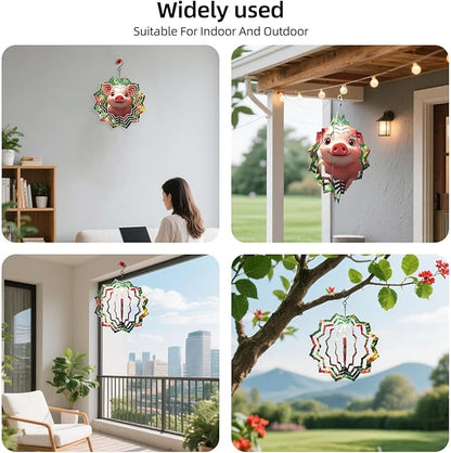 8 Inch Sublimation Wind Spinner, 3D Aluminum Metal Wind Spinner with Hook, Indoor Yard Garden Hanging Decoration, Weather Resistant Rotating Spiral Ornament