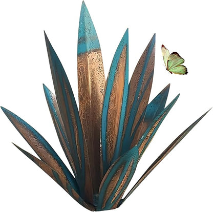 Outdoor Garden Metal Yard Art: Metal Agave Plants Outdoor Decor, Lawn Ornaments for Outside, Large Leaf Enlarge Thickened Artificial Agave Plant, for Outdoor Garden Yard Sculpture Decor (Blue)