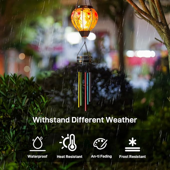 Hummingbird Wind Chimes,40.2” Solar Wind Chimes for Outside,Memorial Wind Chime with Lanterns,Solar Windchimes Outdoor for Mom Women Grandma,Hummingbird Hanging Windchime for Patio Yard Decor