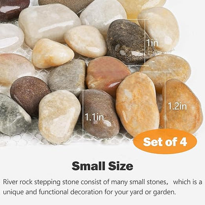 River Rock Stepping Stones Outdoor for Garden Walkway, 4 Pcs 12" L x 4" W Rectangle Shape Paver Step Stones Polished Pebble River Stone Mat for Yard Lawn Patio Pathway Walk Way - Multi-color