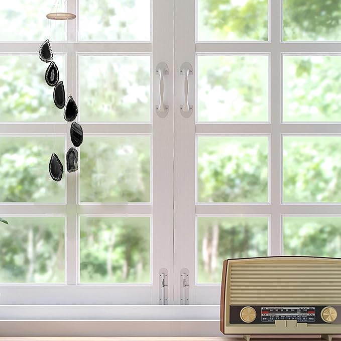 Cozy Tower Agate Wind Chimes for Outside Unique, Outdoor Home Garden Decor Geode Hanging Decorations, Black Agate