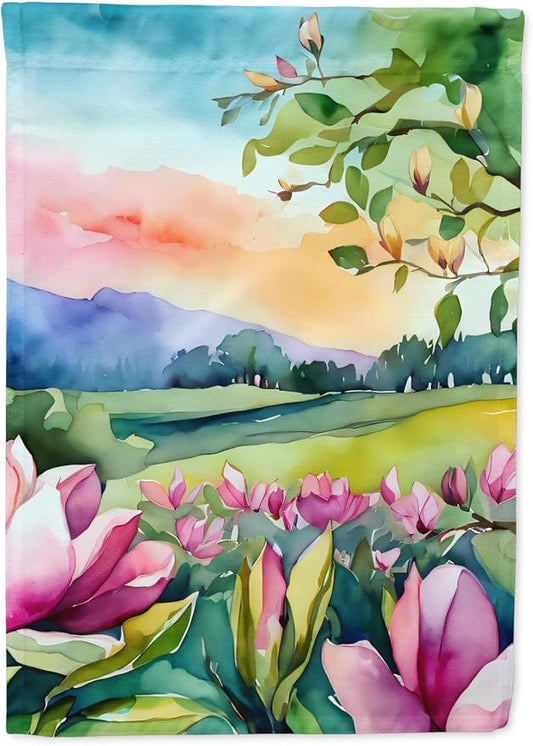 Caroline's Treasures Louisiana Magnolias in Watercolor House Flag Large Porch Sleeve Pole Decorative Outside Yard Banner Artwork Wall Hanging, Polyester, House Size, Multicolor