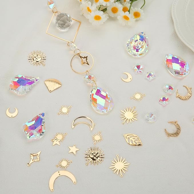 DIY Suncatchers, 400 pcs Sun Catchers Making Supplies Kit Art and Crafts for Adults Prism Hanging Decorative Suncatcher with Crystals Rainbow Maker for Indoor Windows Office Home Decor