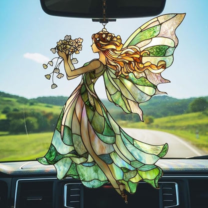 Elegant Forest Fairy Acrylic Suncatcher Stained Glass Effect Window Car Hanging Christmas Ornament Indoor Outdoor Decor Garden Sun Catcher Panel for Fairy Lover for Women Mom Grandma