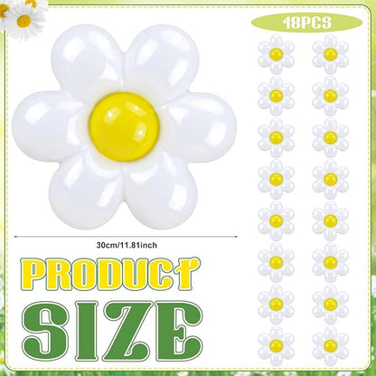 Realspring 18 Pcs Spring Daisy Flower Inflatables Balls 12 Inch Inflatable White Daisy Flowers Blow up Decorations Spring Hanging Ornament Giant PVC Yard Decor for Indoor Outdoor Garden Party Supplies