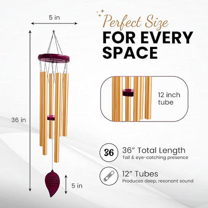Memorial Wind Chimes for Loss of Loved One - 36" Tree of Life, Deep Toned Sympathy Windchimes Outdoors, Porch Decor, Double-Sided Engraved, Bereavement Gifts for Loss of Father, Mother - Gold