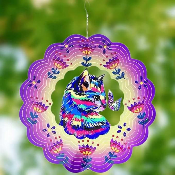 Metal Wind Spinners Outdoor Hanging Wind Spinner for Yard and Garden Decor for Outside-12In 3D Stainless Steel Cat Wind Chime Christmas of Gifts for Women Mom