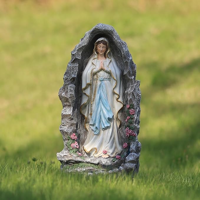 EROMMY Our Lady of Lourdes Statue 17.3 Inch Virgin Mary Grotto Figurine Catholic Praying Sculpture for Garden Home Patio Religious Decor