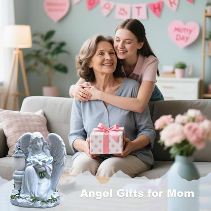 Solar Angel Garden Statue Outdoor, Praying Angel Statues Solar Figurine Lights Outdoor Waterproof, Resin Angel Sculpture for Garden Yard Lawn Grave Cemetery Decor, Gift for Mom Grandma Women (Bouquet)