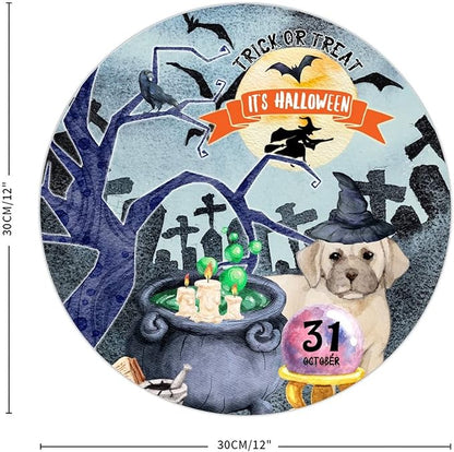 Retro Metal Sign 12"x12",Happy Halloween Scary Night Grave Witch Bats Trick Or Treat Dog Aluminum Tin Metal Sign for Home Living Room Bedroom Garden Farm Patio Decor Wall Art Poster