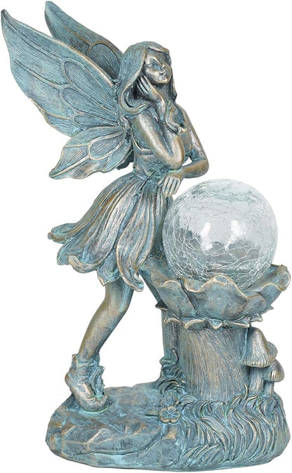 Ferrisland Garden Angel Fairy Outdoor Figurines Statue with Solar Lights,Solar Decorations for Yard Outdoor Garden, Patio Yard Lawn, Gifts for Birthday Housewarming Mother's Day (Bronze)