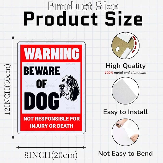 Beware of Dog Sign Basset Dog Metal Sign Warning Beware of Dog Signs for Fence Outdoor Farm Garden Gate Home Yard Decor 8x12 Inch
