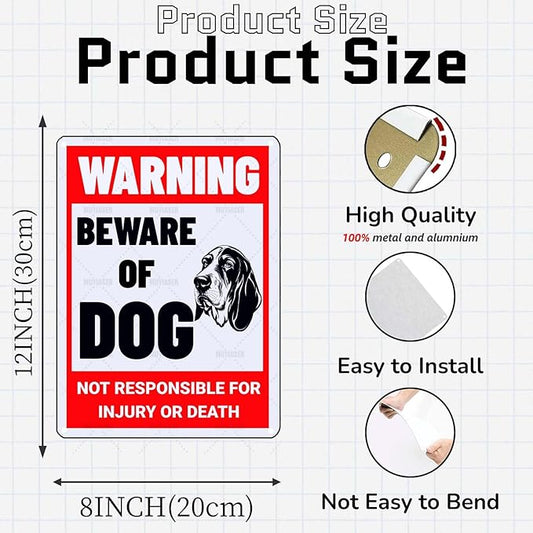 Beware of Dog Sign Basset Dog Metal Sign Warning Beware of Dog Signs for Fence Outdoor Farm Garden Gate Home Yard Decor 8x12 Inch