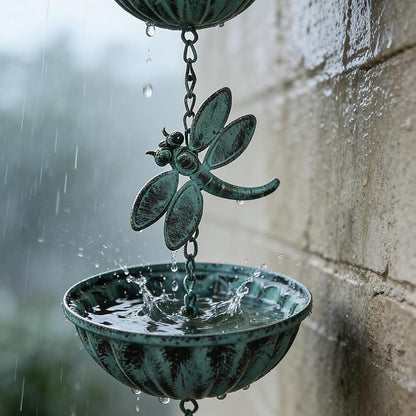 Iron Dragonfly Rain Chain for Gutters, 8.5-Feet Length, Distressed Blue