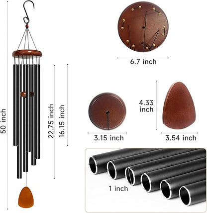 Bursvik Wind Chimes for Outside Deep Tone, 50 inch Large Wind Chimes, 6 Heavy Duty Tubes Aluminium Metal Extra Large Wind Chime, Decoration for Garden, Patio, Yard, Gift for Mother's Day(Waterdrop)