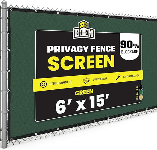 Boen - Backyard Privacy Screen Fence Covering 6' x 15' - Green - Instant Outdoor Privacy Fence Screen for Any Metal, Chain Link, Wood Panels or Plastic Fencing - Shade & Block Wind Privacy Wall