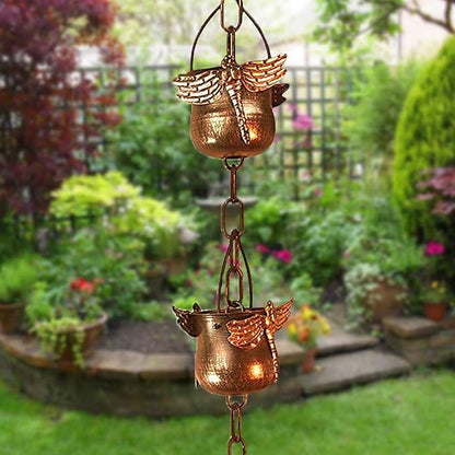 CT DISCOUNT STORE Decorate Your Home with Variety Rain Chain - Solid Metal Hand Craft Garden Decoration (Dragonfly Rain Chain; Brown)