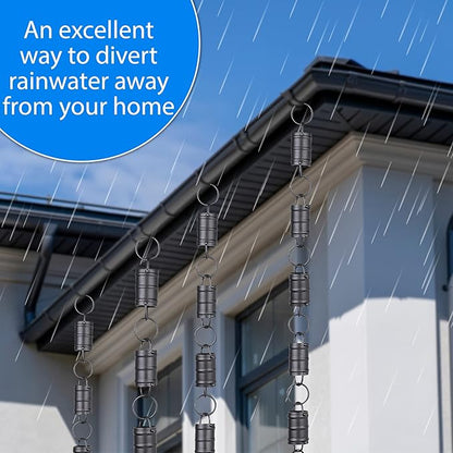 RainChains Pacific Tri-Stripe Rain Chain 8.5ft Black Aluminum Rain Chains for Gutters Decorative Gutter Chain Downspout.